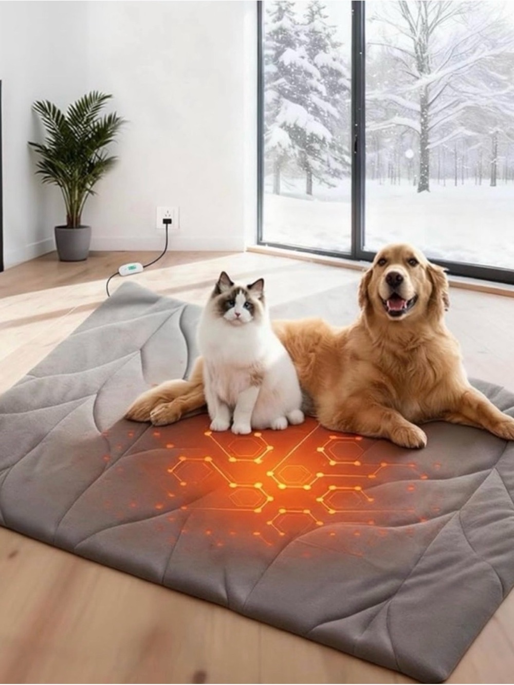 Heated Gray Pet Mat for Dogs & Cats - Plush Warm Blanket Small